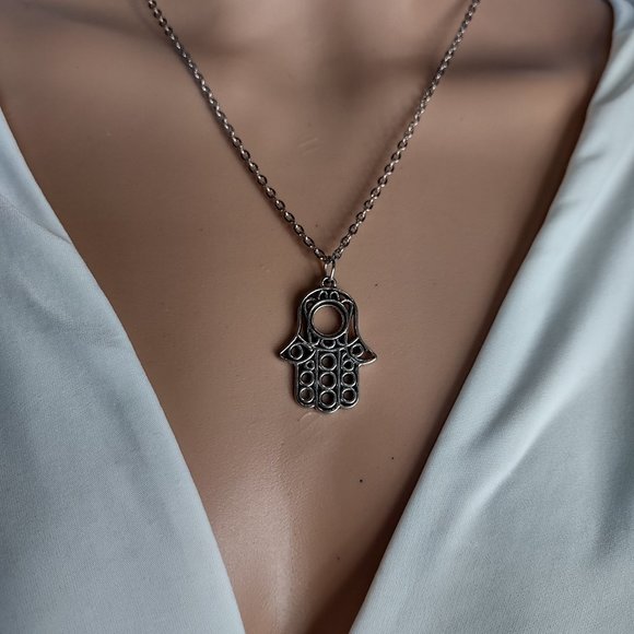 Rag Frog Revival Hamsa Hand pendant necklace 18" - Picture 2 of 4